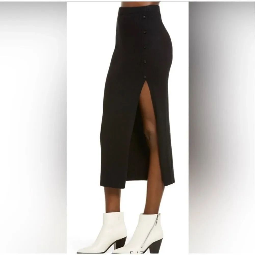 Open edit black high slit ribbed knit cotton blend skirt size M NWOT
